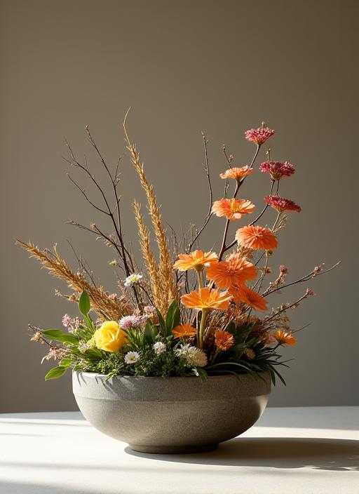 モダンなスタイルの生け花作品